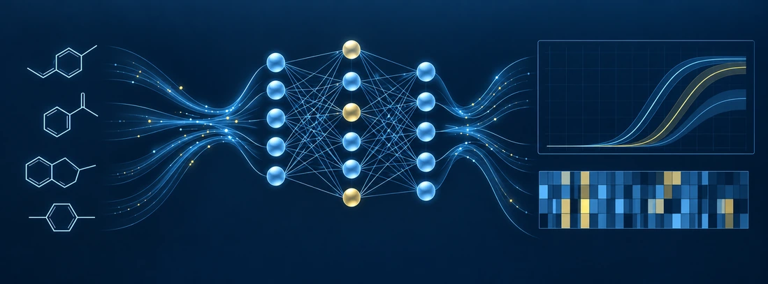 Conceptual molecular descriptors connected to a neural network and predictive modeling.